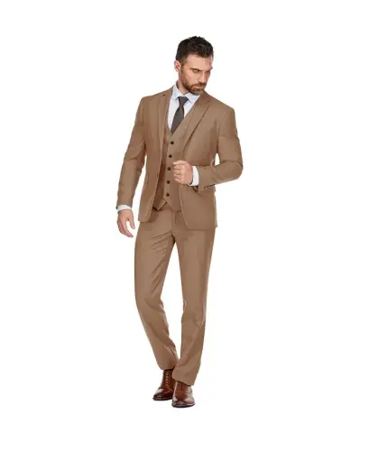 Men's 3-Piece Premium Vested 3-Piece Slim Fit Suit - Caramel - BRAVEMAN (1)