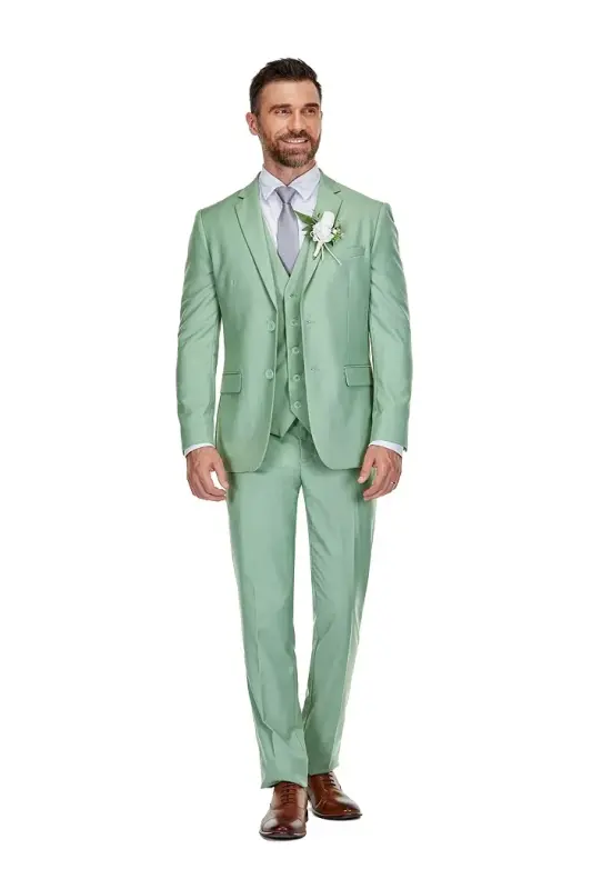 Men's 3-Piece Premium Vested 3-Piece Slim Fit Suit - Mint - 1