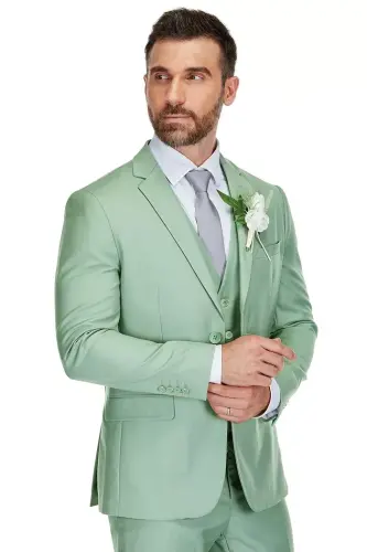 Men's 3-Piece Premium Vested 3-Piece Slim Fit Suit - Mint - 3