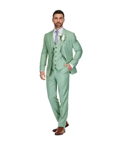 Men's 3-Piece Premium Vested 3-Piece Slim Fit Suit - Mint - 4