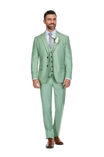 Men's 3-Piece Premium Vested 3-Piece Slim Fit Suit - Mint - 6