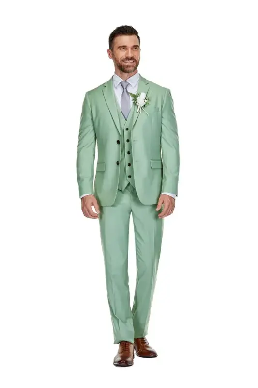 Men's 3-Piece Premium Vested 3-Piece Slim Fit Suit - Mint - 6