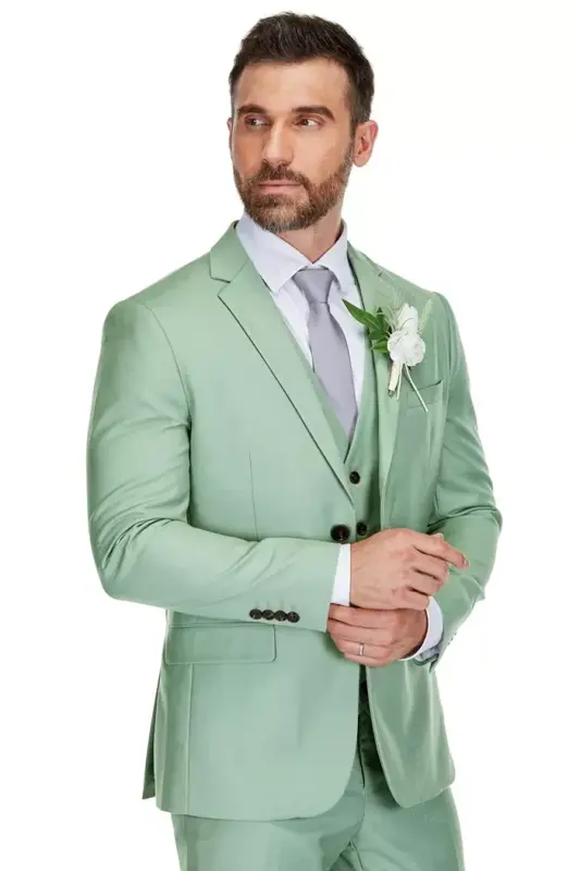 Men's 3-Piece Premium Vested 3-Piece Slim Fit Suit - Mint - 7