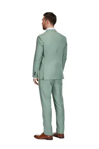 Men's 3-Piece Premium Vested 3-Piece Slim Fit Suit-Sage - BRAVEMAN (1)