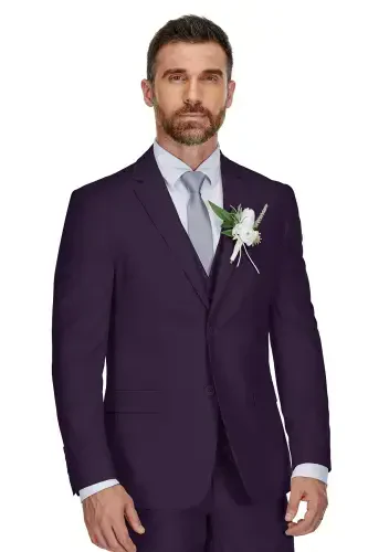 Men's 3-Piece Premium Vested 3-Piece Slim Fit Suit-Plum - BRAVEMAN (1)