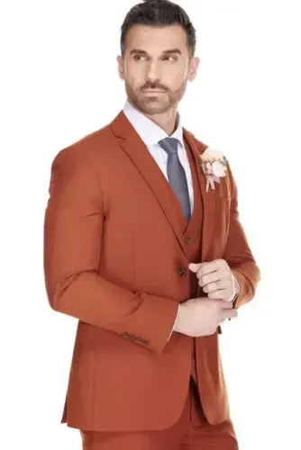 Men's 3-Piece Premium Vested 3-Piece Slim Fit Suit-Rust - BRAVEMAN (1)