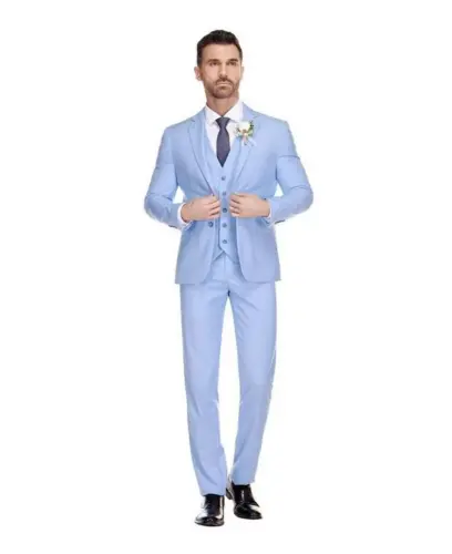 Men's 3-Piece Premium Vested 3-Piece Slim Fit Suit - Sky blue 