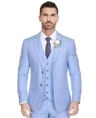 Men's 3-Piece Premium Vested 3-Piece Slim Fit Suit - Sky blue - BRAVEMAN (1)
