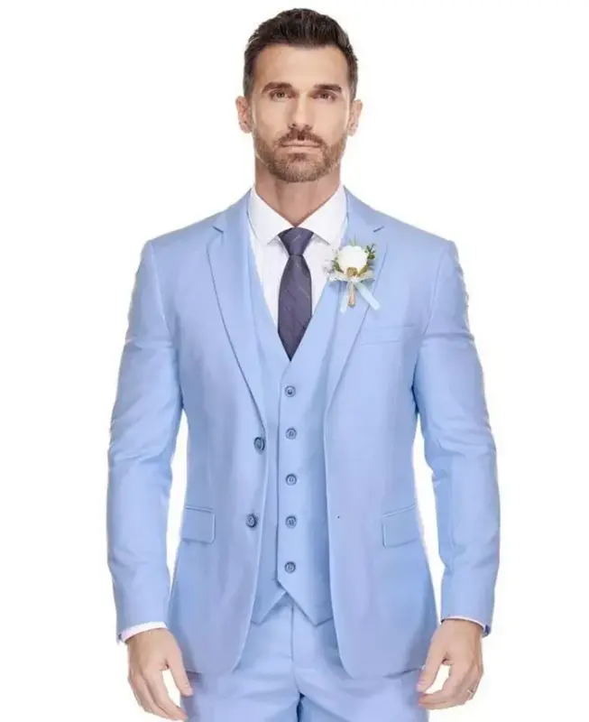 Men's 3-Piece Premium Vested 3-Piece Slim Fit Suit - Sky blue - 2