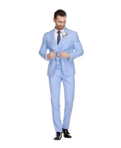 Men's 3-Piece Premium Vested 3-Piece Slim Fit Suit - Sky blue - 3