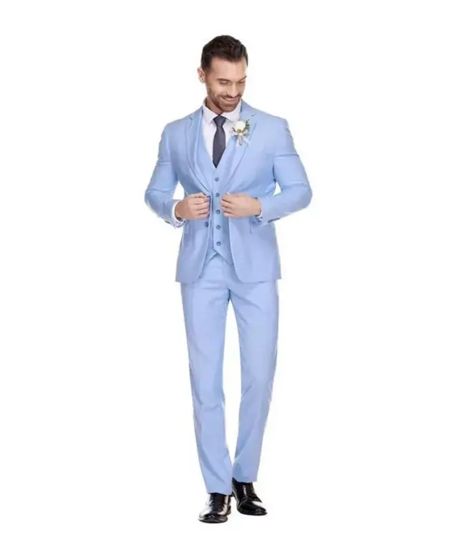 Men's 3-Piece Premium Vested 3-Piece Slim Fit Suit - Sky blue - 3