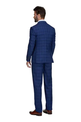 Men's 3-Piece Slim Fit Check Suit - Blue - 4