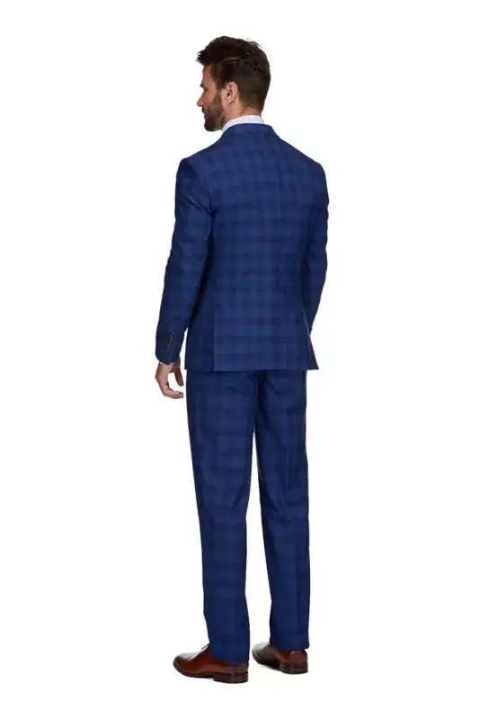 Men's 3-Piece Slim Fit Check Suit - Blue - 4
