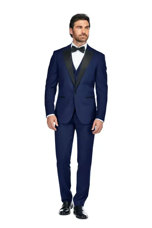 Men's 3-Piece Slim Fit Tuxedo with Peak Lapel - Indigo - 1