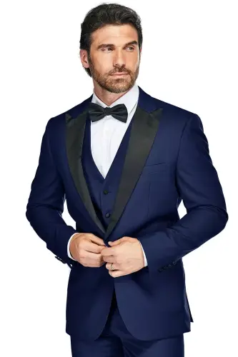 Men's 3-Piece Slim Fit Tuxedo with Peak Lapel - Indigo - GINO VITALE (1)