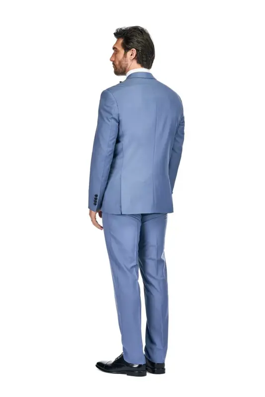 Men's 3-Piece Slim Fit Tuxedo with Peak Lapel - Slate blue - 3