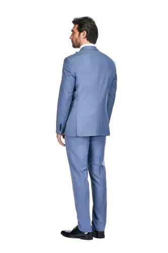 Men's 3-Piece Slim Fit Tuxedo with Peak Lapel - Slate blue - 3