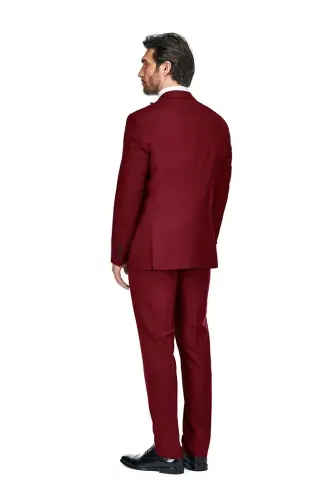 Men's 3-Piece Slim Fit Tuxedo with Peak Lapel - Burgundy - GINO VITALE (1)