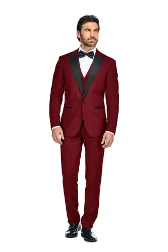 Men's 3-Piece Slim Fit Tuxedo with Peak Lapel 