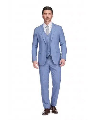 Men's 3-Piece Classic Fit Performance Stretch Suit - Steel blue - BRAVEMAN (1)