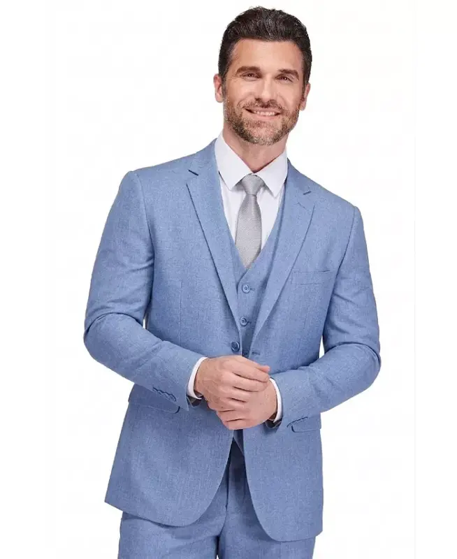 Men's 3-Piece Classic Fit Performance Stretch Suit - Steel blue - 3