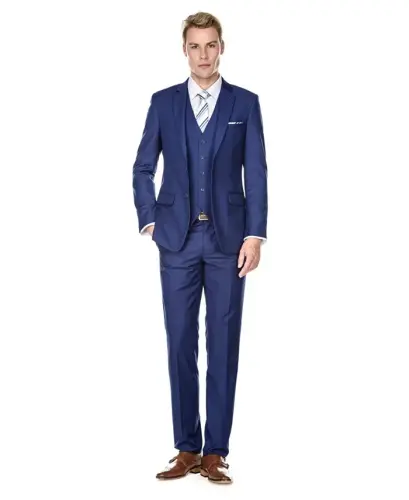 Men's 3-Piece Premium Vested 3-Piece Slim Fit Suit - Blue 