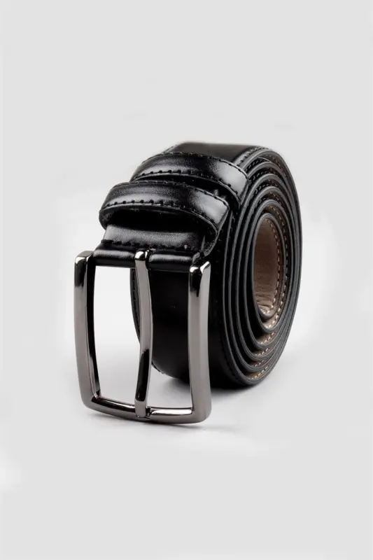 Erkek 3,5 cm. Klasik Siyah Kemer-Siyah - TUDORS