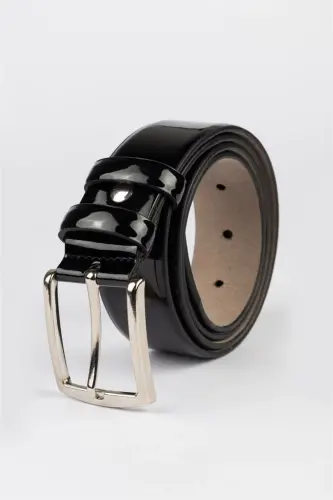 Erkek 3,5 cm. Klasik Siyah Kemer-Siyah4 - 1
