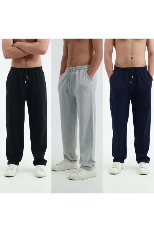 Erkek 3 Lü Eşofman Altı Geniş Kesim Baggy Rahat Kalıp Bol Paça - Çok Renkli - 1