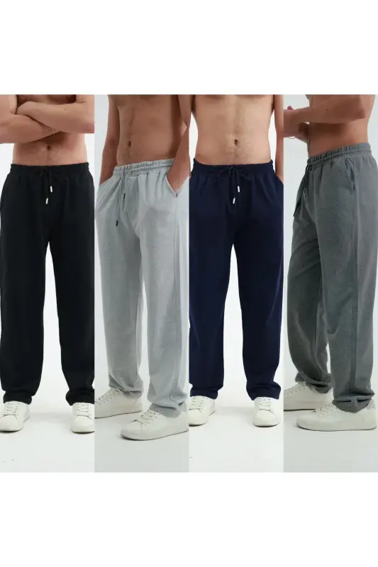 Erkek 4 Lü Eşofman Altı Geniş Kesim Baggy Rahat Kalıp Bol Paça - Çok Renkli - 1