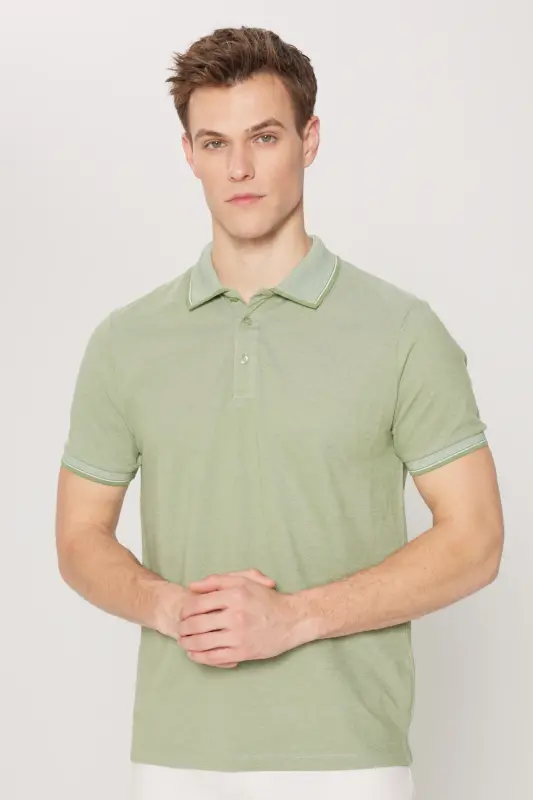 Erkek 5'li Paket Çekmeyen Pamuklu Kumaş Kıvrılmaz Yaka Slim Fit Dar Kesim Polo Yaka Tişört - BEYAZ-YESIL-ACIK MAVI-GRI-FUSYA - 4