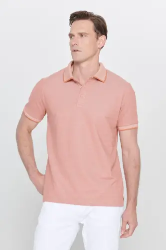 Erkek 5'li Paket Çekmeyen Pamuklu Kumaş Kıvrılmaz Yaka Slim Fit Dar Kesim Polo Yaka Tişört - BEYAZ-LACIVERT-ACIK BEJ-KIREMIT-MOR - 6