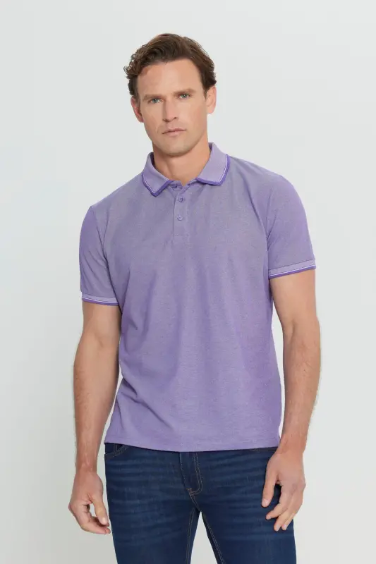 Erkek 5'li Paket Çekmeyen Pamuklu Kumaş Kıvrılmaz Yaka Slim Fit Dar Kesim Polo Yaka Tişört - BEYAZ-LACIVERT-ACIK BEJ-KIREMIT-MOR - 7