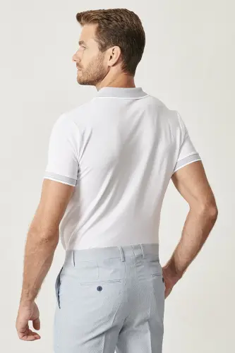 Erkek 5'li Paket Çekmeyen Pamuklu Kumaş Kıvrılmaz Yaka Slim Fit Dar Kesim Polo Yaka Tişört - BEYAZ-LACIVERT-ACIK BEJ-KIREMIT-MOR - 8