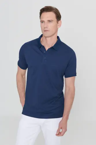 Erkek 5'li Paket Çekmeyen Pamuklu Kumaş Kıvrılmaz Yaka Slim Fit Dar Kesim Polo Yaka Tişört - SIYAH-NARCICEGI-SARI-LACIVERT-LACI - 3