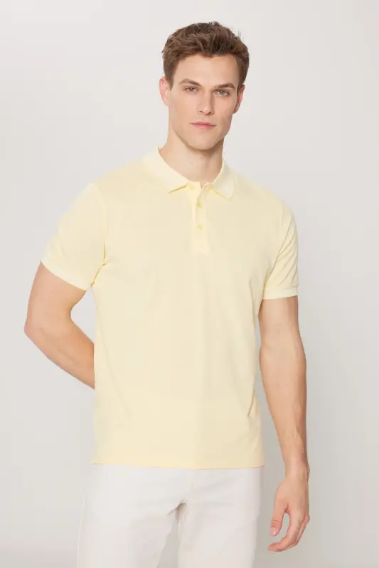 Erkek 5'li Paket Çekmeyen Pamuklu Kumaş Kıvrılmaz Yaka Slim Fit Dar Kesim Polo Yaka Tişört - SIYAH-NARCICEGI-SARI-LACIVERT-LACI - 7