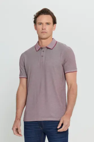 Erkek 5'li Paket Çekmeyen Pamuklu Kumaş Kıvrılmaz Yaka Slim Fit Dar Kesim Polo Yaka Tişört - SIYAH-BEYAZ-PEMBE-SAKS-BORDO - 6