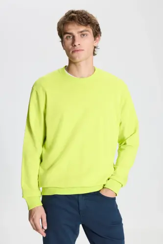 Erkek ACI SARI Standart Fit Normal Kesim Bisiklet Yaka Pamuklu Sweatshirt - ACI SARI 