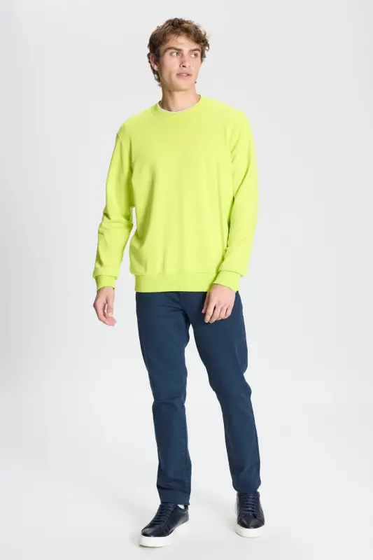 Erkek ACI SARI Standart Fit Normal Kesim Bisiklet Yaka Pamuklu Sweatshirt - ACI SARI - 2