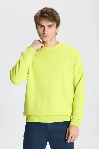Erkek ACI SARI Standart Fit Normal Kesim Bisiklet Yaka Pamuklu Sweatshirt - ACI SARI - 3