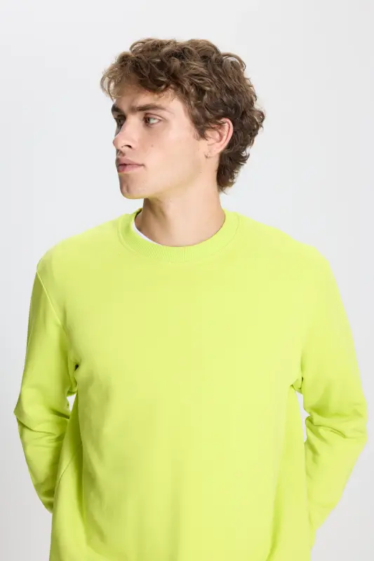 Erkek ACI SARI Standart Fit Normal Kesim Bisiklet Yaka Pamuklu Sweatshirt - ACI SARI - 4