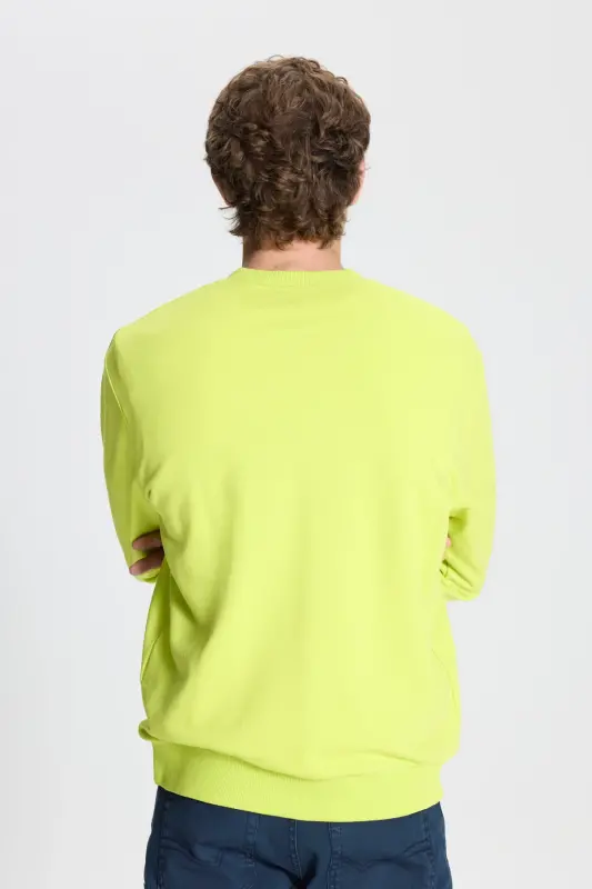 Erkek ACI SARI Standart Fit Normal Kesim Bisiklet Yaka Pamuklu Sweatshirt - ACI SARI - 5