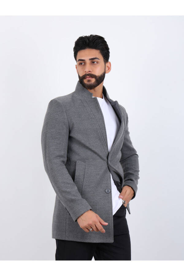 Erkek Açık Antrasit Slim Fit Dik Yaka Kaşe Kaban - AÇIK ANTRASİT - 2