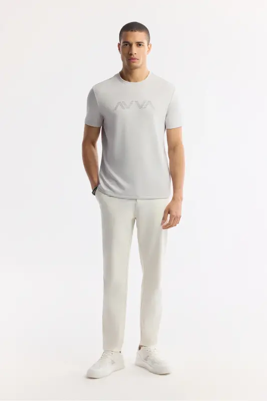 Erkek Açık Gri Baskılı Bisiklet Yaka İnterlok Regular Fit T-Shirt A41Y1174-Açık Gri - 5