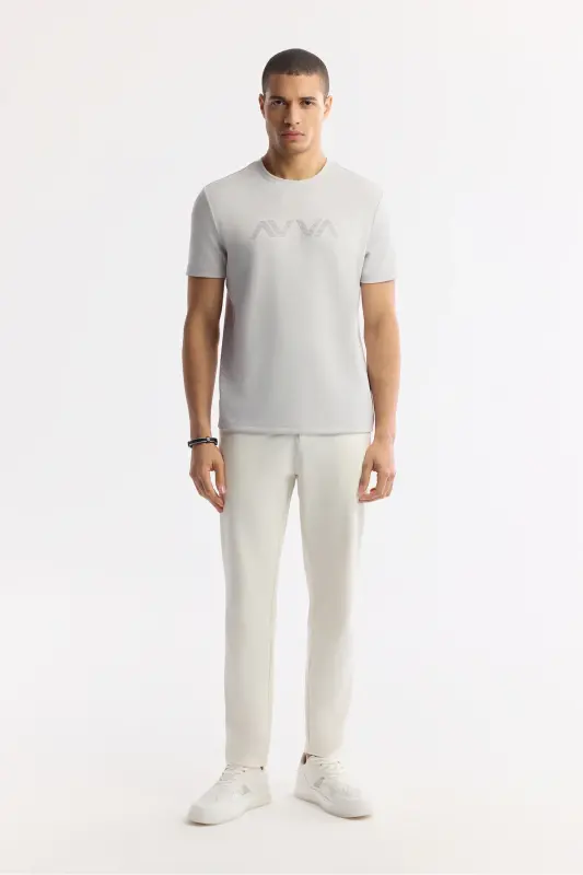 Erkek Açık Gri Baskılı Bisiklet Yaka İnterlok Regular Fit T-Shirt A41Y1174-Açık Gri - 6