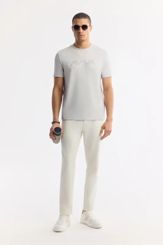 Erkek Açık Gri Baskılı Bisiklet Yaka İnterlok Regular Fit T-Shirt A41Y1174-Açık Gri - 7