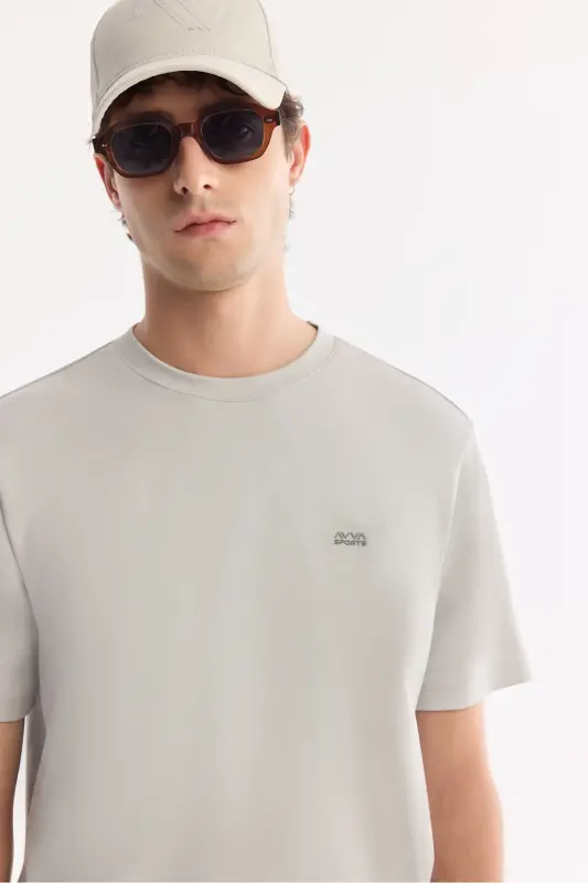 Erkek Açık Gri Bisiklet Yaka Bi-Stretch Kırışmaz Baskılı Regular Fit T-Shirt B001040 - Açık Gri - 2