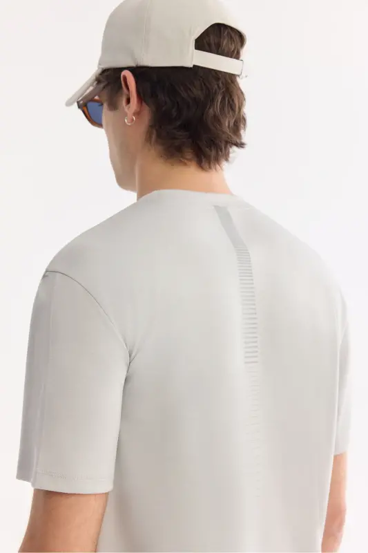 Erkek Açık Gri Bisiklet Yaka Bi-Stretch Kırışmaz Baskılı Regular Fit T-Shirt B001040 - Açık Gri - 3
