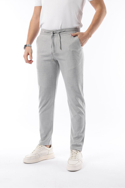 Erkek Açık Gri Jogger Kesim Bel Lastikli Esnek Likralı Silimfit Kumaş Pantolon-AÇIK GRİ - İDS COLLECTİON