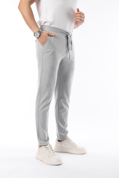 Erkek Açık Gri Jogger Kesim Bel Lastikli Esnek Likralı Silimfit Kumaş Pantolon - AÇIK GRİ - 4